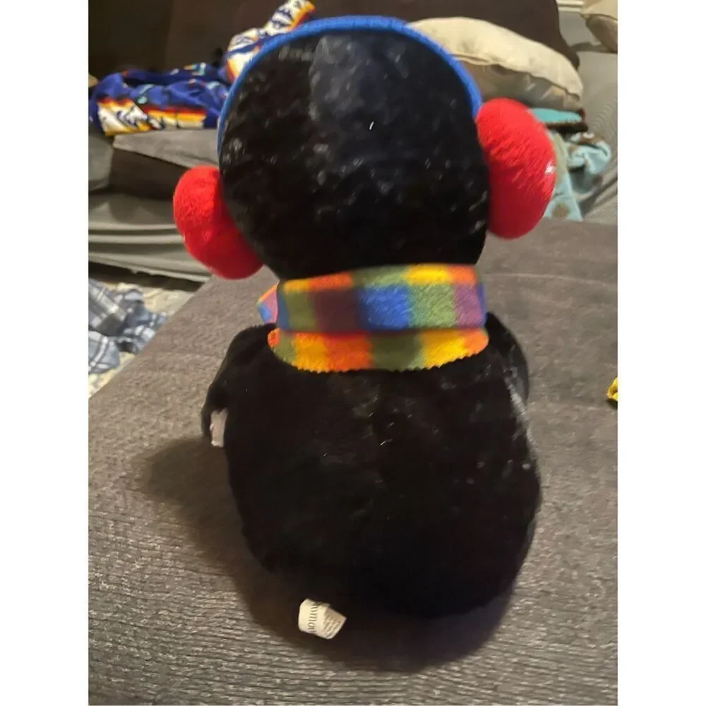 Commonwealth Plush Multicolor Stuffed Penguin with Red Ear Muffs Plaid Scarf 18”